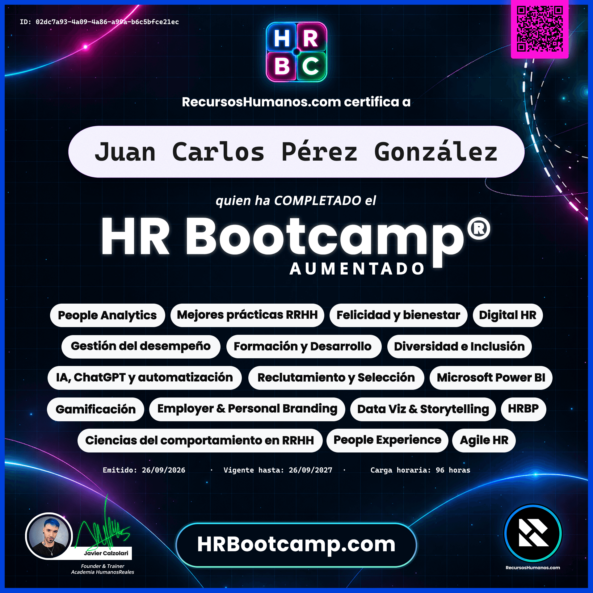 Ejemplo de diploma HR Bootcamp®