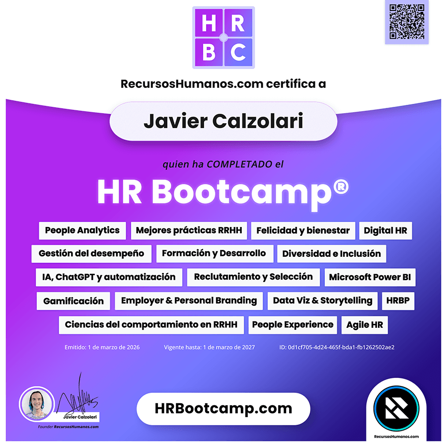 Ejemplo de diploma HR Bootcamp®